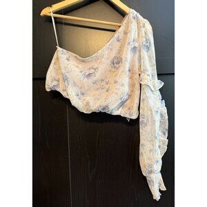 En Saison Women's Kika Floral One Shoulder Blouse Medium Ruffle Feminine Wedding